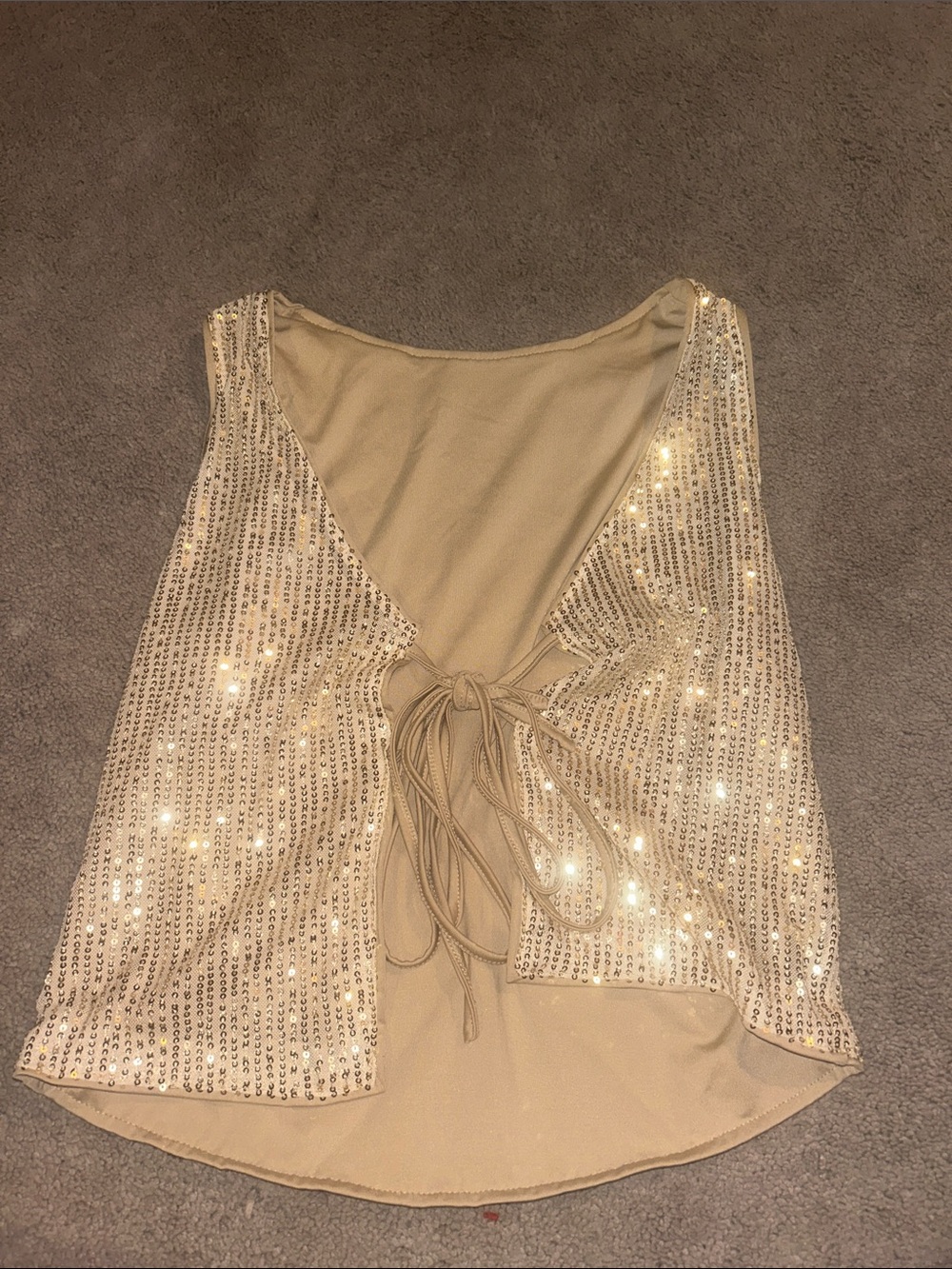 SHEIN Champagne Sequin Tie-Front Tank Top